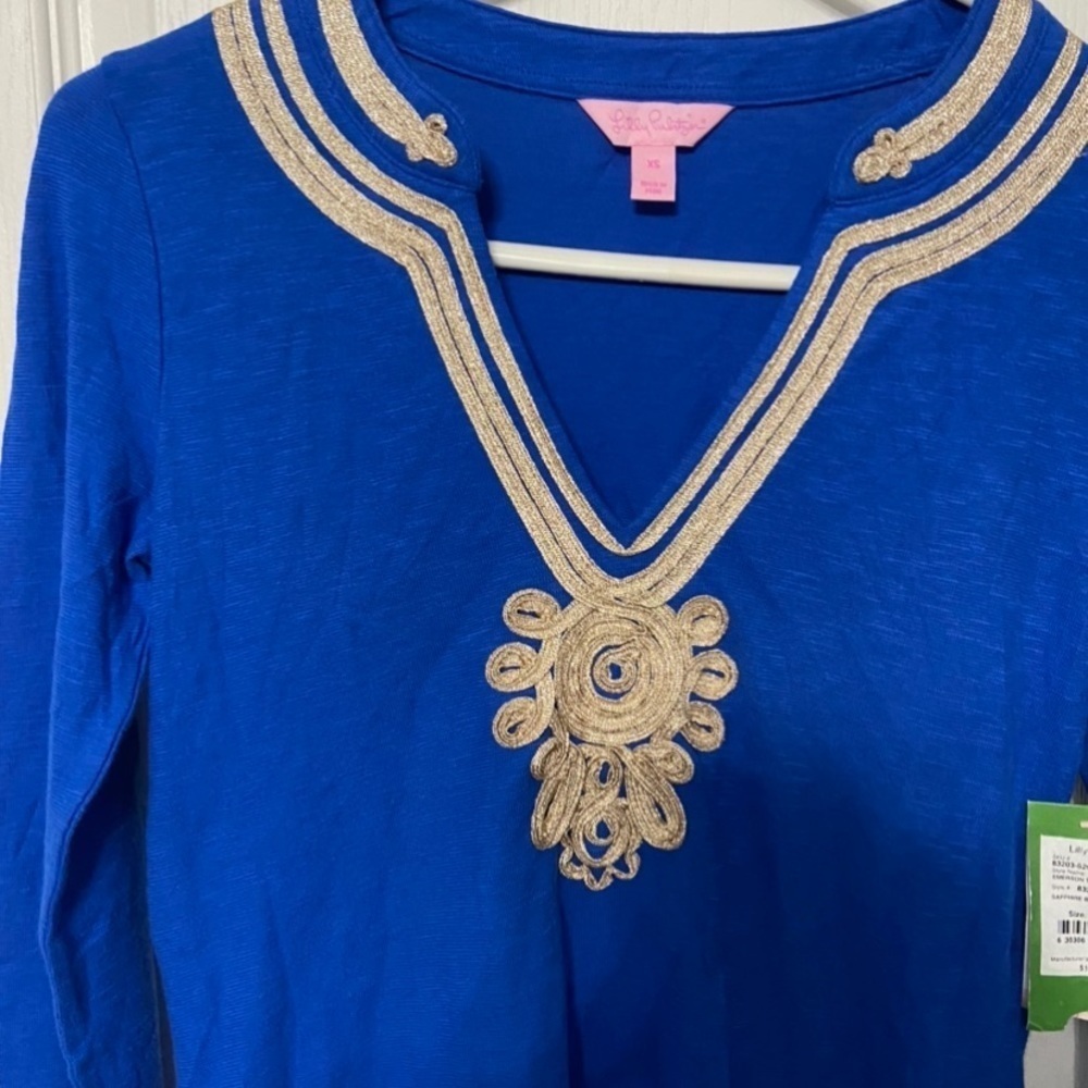 NEW Lilly Pulitzer Womens Long Sleeve Sapphire Blue Emerson Blouse Tunic Size XS - Picture 2 of 7